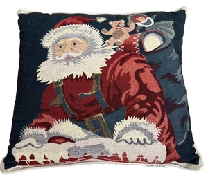Christmas Santa square Tapestry Pillow red, blue and ivory vintage inspired - Picture 1 of 7