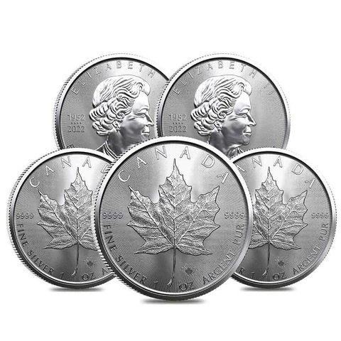 Lot of 5 - 2023 1 oz Canadian Silver Maple Leaf .9999 Fine $5 Coin BU Cover