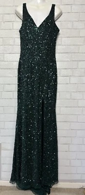 MAC DUGGAL лес зеленый блестками украшенный v-образным вырезом высоты разрез платье размер 6 - Изображение 1 из 4