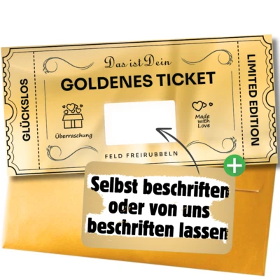 GOLDENES TICKET Personalisierbare Rubbelkarte Gutschein Geschenk Reisegutschein - Image 1 of 4