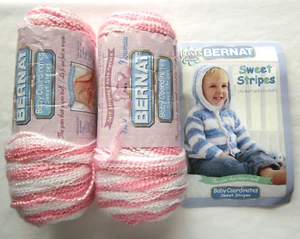 Bernat Baby Coordinates Sweet Stripes Yarn~Strawberry Stripes ~ 5.25 oz Lot of 2 - Picture 1 of 9