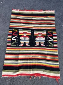 Aztec Mexican Style Wool Blend Fabrics Woven Blanket Rug 70 L x 48 W Inches READ - Picture 1 of 6