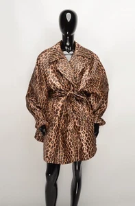 Vintage Meyer Mode 90's Oversized Leopard Mob Wife Trench Coat Size IT56 - Picture 1 of 10