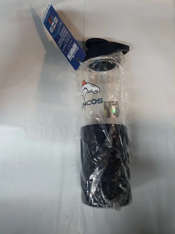 Denver Broncos Glass Water Bottle with Silicone Sleeve Cover