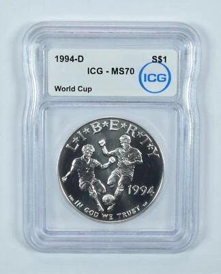 1994-D World Cup Soccer Commemorative Silver Dollar MS70 ICG - Image 1 of 4