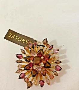 Vtg Carolee Brooch signed gold tone amethyst color crystals 2" flower JC374 - Picture 1 of 3