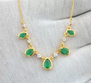 Pear Cut Green Emerald & Diamond Pendant Necklace 14K Yellow Gold Plated 2.00Ct - Picture 1 of 5