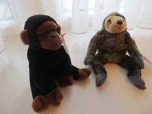 2 Ty Beanie Babies Retired. NEW WITH TAGS ATTACHED. MONKEYS - Picture 1 of 4