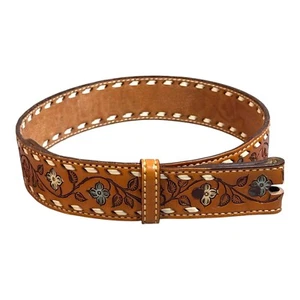 SOUTHWESTERN BELTS Leather Floral Etched Braided Western Belt Size 28 Womens VTG - Picture 1 of 6