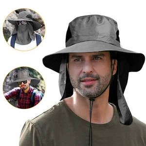 Wide Brim Sun Hat Neck Flap UV Face Protection for Hiking Fishing Cap Men Women - Picture 1 of 8