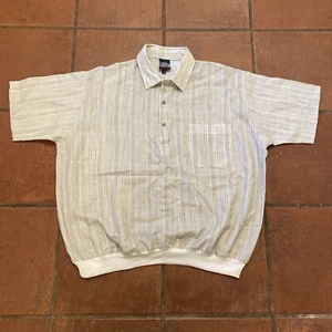 Polo vintage Boulevard Club da uomo taglia 1X grande manica corta marrone chiaro a righe golf - Foto 1 di 6