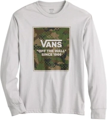 Vans Boys Cotton Long Sleeve T-Shirt Silver Grey Camo Design X-Large NWT - Image 1 of 3