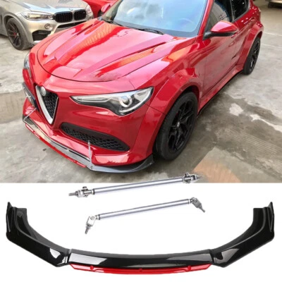 For Alfa Romeo Giulia 2017-21 Gloss Black Front Bumper Lip Body Kit + Strut Rods - image 1 of 4
