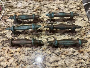 6 Cast Iron Door Handles Rustic Antique Patina Style NICE - Picture 1 of 9