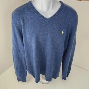 Vintage Polo Ralph Lauren Pullover Herren L blau Lämmer Wolle V-Ausschnitt LESEN Beschreibung - Bild 1 von 11