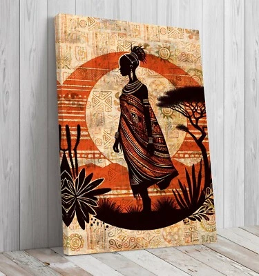 Dama Masai africana ilustración texturizada montada lona lista para colgar Foto 1 de 4