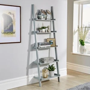 Grey Ladder Shelving Unit 5 Tier Display Stand Book Shelf Wall Rack Storage - Picture 1 of 5