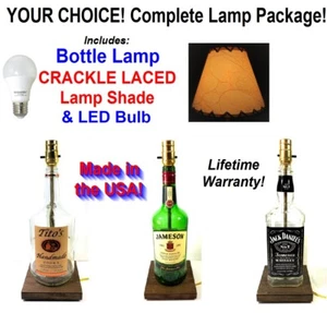IHRE WAHL Schnaps Bar Flasche Tischlampe mit CRACKLE LACED Schirm & LED Glühbirne - Bild 1 von 5