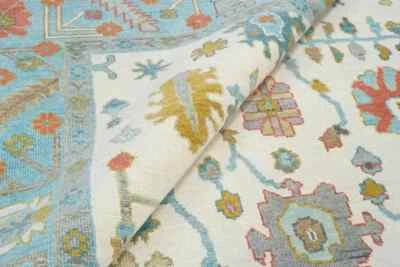 Antique Oushak in Cream/Blue Turkish Hand-knotted Carpets & Rugs for living area - Image 1 of 4