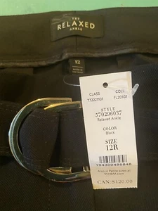 WHITE HOUSE BLACK MARKET Size 12 NWT ($120) Blk Ankle Pant Relaxed Silver Belt - Picture 1 of 13