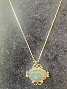 Sterling Silber Southwestern Stil Jade Medaillon Anhänger Halskette - Bild 1 von 20