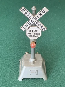 Vintage MARX Toys Railroad Crossing Signal w/ Bell, Stop On Red, Gray, Untested - Picture 1 of 8