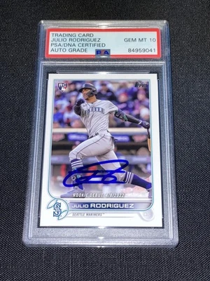 Julio Rodríguez Firmado 2022 Topps Actualización Debut PSA Slab Mariners ROY Auto 10 Foto 1 de 2
