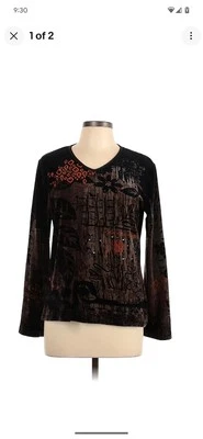 Camiseta negra de mujer Katina Marie manga larga con cuello en V talla mediana. Foto 1 de 4