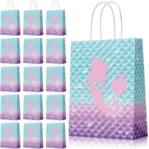 16 Pieces Mermaid Birthday Party Favor Bags,Girls Kraft Paper Gift Bags Merma... - Picture 1 of 7