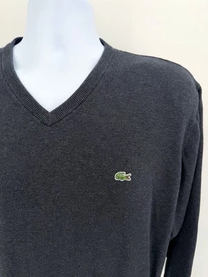 Suéter Pullover Lacoste Para Hombre 3XL (8) Cuello en V Gris Sólido 100% Algodón XXXL Foto 1 de 4