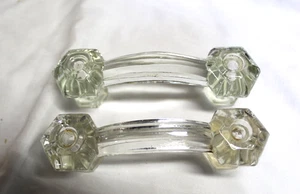 VINTAGE Lot Of 2 CLEAR GLASS CABINET PULL PULLS 3" CENTER 4 1/8" L X 1 1/8" W - Picture 1 of 3