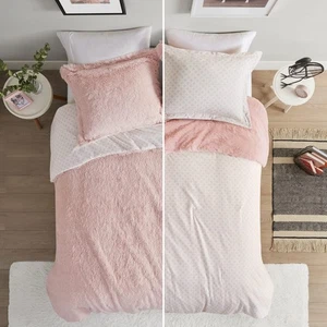 Shaggy Faux Fur Cozy Reversible Comforter Set Petal Print Reverse, Modern All... - Picture 1 of 9