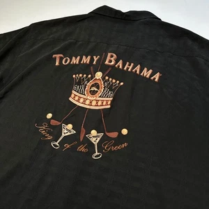 Tommy Bahama King of the Green Black !00% Silk Camp Shirt Golf Embroidered L - Picture 1 of 6
