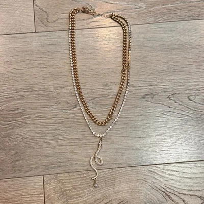Elegante collar con dije de serpiente dorado en capas diamantes de imitación brillante joyería Foto 1 de 3