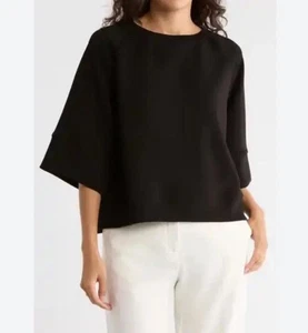 T TAHARI Scuba MODAL Sustainable Black Roll Sleeve Top Sz Medium NWT - Picture 1 of 9