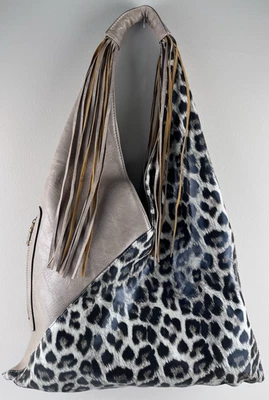 Le Miel Animal Leopard Print Large Hobo Bag with Fringe and Matching Wallet - Image 1 of 4