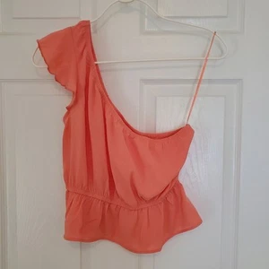 Pink Rose One-Shoulder Short Sleeve Top in Coral Burst Size L - Picture 1 of 6