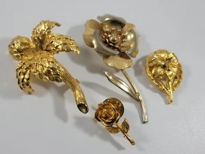 Vintage Brooch Pin Lot Gold Tone Flower Rose Lily Valentine's Mother's Day - Picture 1 of 11