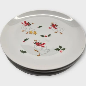 Vintage Christmas Goose Plates Set Of 3 Size 7-1/2” Japan Porcelain - Picture 1 of 10
