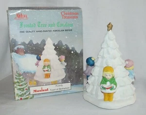 Vtg Aldon Christmas Treasures Musical Frosted Bisque Christmas Tree & Carolers - Picture 1 of 9