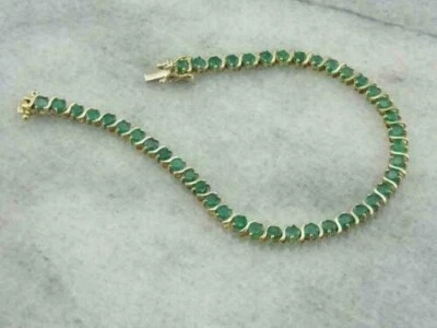 Pulseiras de tênis 2,50 quilates corte redondo esmeralda natural link S ouro amarelo 10K 8,5 pol. - Imagem 1 de 4