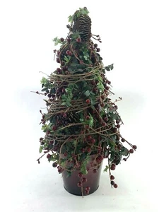 Christmas Topiary Tree Red Berries Pine in Tin - Picture 1 of 4