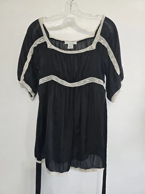 Top campesino Charlotte Russe vintage Y2K talla grande negro satinado blanco corbata de encaje Foto 1 de 4