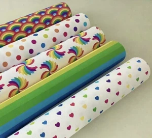 Confezione offerta speciale 5 ""rainbow fiesta"" tela stampata lenzuola in tessuto fiocchi per capelli - Foto 1 di 2