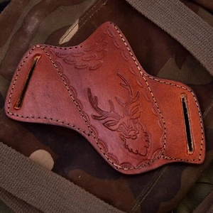 HANDMADE GENIUNE LEATHER FIX BLADE KLAPPMESSER HIRSCH GRAVUR EDC SCHEIDE/HOLSTER - Bild 1 von 5