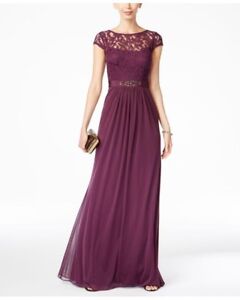 Adrianna Papell Lace Illusion Cap Sleeve Dress in Currant (Purple) Color- Size 2