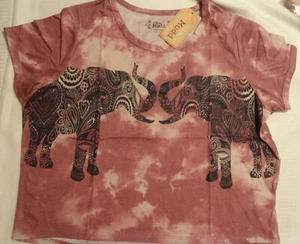 Mudd Girls 20 1/2 Short Sleeve Graphic Elephant Crop Shirt NWT Polyester Rayon - Picture 1 of 3