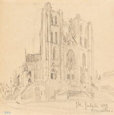 L. PRIMAVESI (*1871), Kathedrale in Brüssel,  1897, Bleistift Realismus