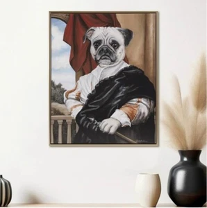 Framed Pet Wall Art (Captain Pug)  Funny Animal Canvas Wall Decor - Picture 1 of 4