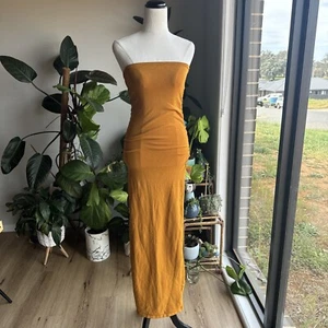 Dissh Dress Size S Mustard Strapless Viscose Blend Stretch Bodycon Maxi Dress 👗 - Picture 1 of 11